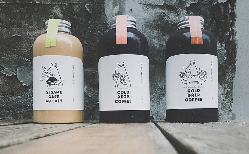 咖啡包裝設計,黑巧克力、水果風味、芝麻歐蕾三種不同的系列包裝瓶設計